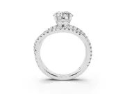 Round Cut Diamond Solitaire Twist Band Ring Set in Platinum with Pavé Setting and Prong Head