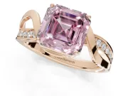 Asscher Cut Bypass Solitaire Engagement Ring Setting for a Fancy Pink Lab-Grown Diamond | Pavé Strands | Rose Gold