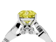 Fancy Yellow Cushion Cut Diamond Vine Band Solitaire Ring Set in Silver with Milgrain Prong Setting
