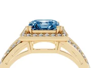 Asscher Cut Halo Engagement Ring Setting for a Fancy Blue Lab-Grown Diamond | Two-Row Pave Split Shank | Yellow Gold