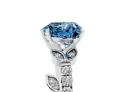 Fancy Blue Heart Cut Diamond Solitaire Leaf-Inspired Ring Set in Platinum with Pavé Band and Prong Setting