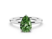 Fancy Green Pear Cut Diamond Solitaire Ring Set in White gold with Thin Band and Prong Setting
