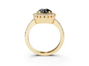 Round Milgrain Halo Engagement Ring Setting for a Black Center | Pavé Shoulders | Yellow Gold
