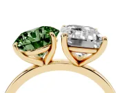 Fancy Green Round Cut and Emerald Cut Toi Moi Ring Set in Yellow gold with Prong Setting
