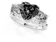 Heart-Shaped Three Stone Engagement Ring Setting for a Black Center | Braided Band | Platinum