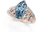 Fancy Blue Marquise Cut Diamond Halo Ring Set in Rose gold with Marquise and Pavé Band in Prong Setting