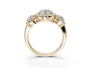 Round Three Stone Halo Engagement Ring Setting | Haloed Side Stones | Yellow Gold