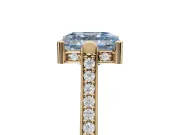 Asscher Cut Vintage Cathedral Engagement Ring Setting for a Fancy Blue Lab-Grown Diamond | Carved Band | Yellow Gold