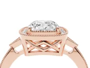 Cushion Cut Vintage Milgrain Halo Engagement Ring Setting | Graduated Pavé Band | Rose Gold