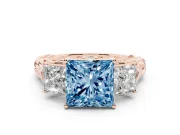 Princess Cut Three Stone Engagement Ring Setting for a Fancy Blue Lab-Grown Diamond | Braided Band | Rose Gold