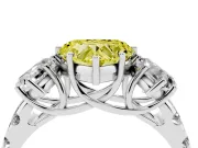 Fancy Yellow Heart Cut Diamond Three-Stone Ring Set in Platinum with Pavé Band