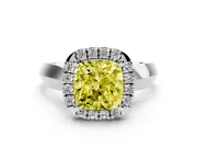 Cushion Cut Halo Engagement Ring Setting for a Fancy Yellow Lab-Grown Diamond | Square Profile Band | Platinum