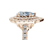 Fancy Blue Pear-Shaped Lab-Grown Diamond Double Halo Statement Ring Set in Rose Gold with Pavé Band