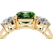 Asscher Cut Three Stone Engagement Ring Setting for a Fancy Green Lab-Grown Diamond | Wide Plain Band | Yellow Gold