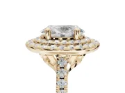 Oval Lab-Grown Diamond Double Halo Statement Ring Set in Yellow Gold with Pavé Band
