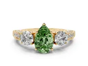 Pear-Shaped Three Stone Engagement Ring Setting for a Fancy Green Lab-Grown Diamond | Graduated Pave Band | Yellow Gold