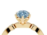 Fancy Blue Marquise Cut Diamond Solitaire Engagement Ring Set in Yellow gold with Milgrain Bezel Accent Band