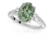 Oval Vintage Cathedral Engagement Ring Setting for a Fancy Green Lab-Grown Diamond | Carved Band | Platinum