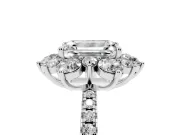 Emerald Cut Star Floral Halo Engagement Ring Setting | Graduated Pavé Band | Sterling Silver