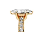 Marquise Vintage Hidden Halo Engagement Ring Setting | Milgrain Pave Band | Yellow Gold