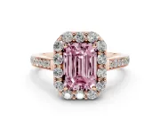 Emerald Cut Floral Halo Engagement Ring Setting for a Fancy Pink Lab-Grown Diamond | Large Round Accents | Rose Gold