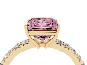 Princess Cut Pave Engagement Ring Setting for a Fancy Pink Lab-Grown Diamond | Shared Prong Band | Yellow Gold