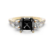 Asscher Cut Three Stone Engagement Ring Setting for a Black Center | Pavé Shoulders | Yellow Gold