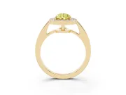 Fancy Yellow Pear Cut Diamond Halo Pavé Engagement Ring Set in Yellow gold with Bezel Setting