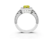 Radiant Cut Milgrain Halo Engagement Ring Setting for a Fancy Yellow Lab-Grown Diamond | Carved Leaf Detail | White Gold