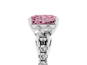 Fancy Pink Three-Stone Radiant Cut Diamond Pavé Band Ring Set in Platinum with Prong-Set Trio