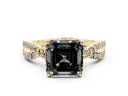 Asscher Cut Twisted Pavé Engagement Ring Setting for a Black Center | Split Shank | Yellow Gold
