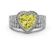 Fancy Yellow Heart Cut Diamond Halo Ring Set in Platinum with Accent Split Shank and Prong Setting