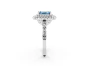 Fancy Blue Emerald Cut Diamond Double Halo Statement Ring Set in Platinum with Pavé Band
