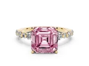 Asscher Cut Pavé Solitaire Engagement Ring Setting for a Fancy Pink Lab-Grown Diamond | Yellow Gold
