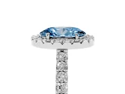 Fancy Blue Oval Cut Diamond Halo Pavé Solitaire Ring Set in Silver with Prong-Set Center Stone