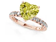 Fancy Yellow Heart Cut Diamond Pavé Solitaire Ring Set in Rose gold with Round Band and Prong Setting