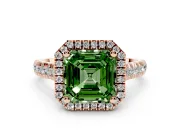 Asscher Cut Accented Halo Engagement Ring Setting for a Fancy Green Lab-Grown Diamond | Rose Gold