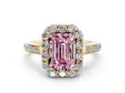 Emerald Cut Floral Halo Engagement Ring Setting for a Fancy Pink Lab-Grown Diamond | Large Round Accents | Yellow Gold