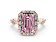 Emerald Cut Twist Halo Engagement Ring Setting for a Fancy Pink Lab-Grown Diamond | Rose Gold