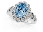 Oval Scalloped Halo Engagement Ring Setting for a Fancy Blue Lab-Grown Diamond | Heart Pavé Band | Platinum