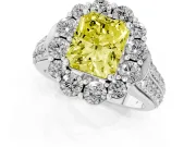 Fancy Yellow Radiant Cut Diamond Halo Engagement Ring Set in Silver with Split Shank and Prong Setting