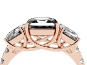 Asscher Cut Three Stone Engagement Ring Setting for a Black Center | Accented Shoulders | Rose Gold