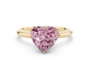 Fancy Pink Heart Cut Diamond Solitaire Engagement Ring Set in Yellow gold with Prong Setting and Polished Band