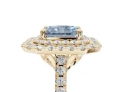 Fancy Blue Radiant Cut Lab-Grown Diamond Double Halo Statement Ring Set in Yellow Gold with Pavé Band