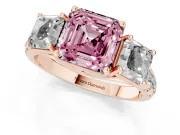 Asscher Cut Three Stone Engagement Ring Setting for a Fancy Pink Lab-Grown Diamond | Accented Shoulders | Rose Gold