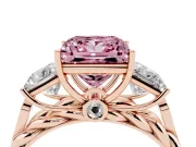 Fancy Pink Princess Cut Diamond Three-Stone Ring Set in Rose gold with Braided Band
