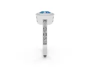 Fancy Blue Cushion Cut Diamond Halo Ring Set in Silver with Pavé Band and Milgrain-Edged Prongs