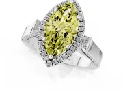 Fancy Yellow Marquise Cut Diamond Halo Ring Set in White gold with Pavé-Lined Split Shank Band