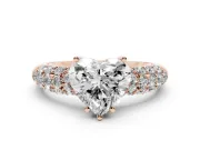 Heart-Shaped Multi Row Pave Solitaire Engagement Ring Setting | Domed Shoulders | Rose Gold