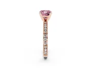 Fancy Pink Princess Cut Diamond Solitaire Ring Set in Rose gold with Slim Pavé Band and Prong Setting